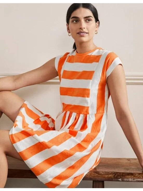 Boden Dresses & Skirts - NEW Boden Jersey T-shirt Orange Striped Color Block Cotton Dress Women’s Size 8R